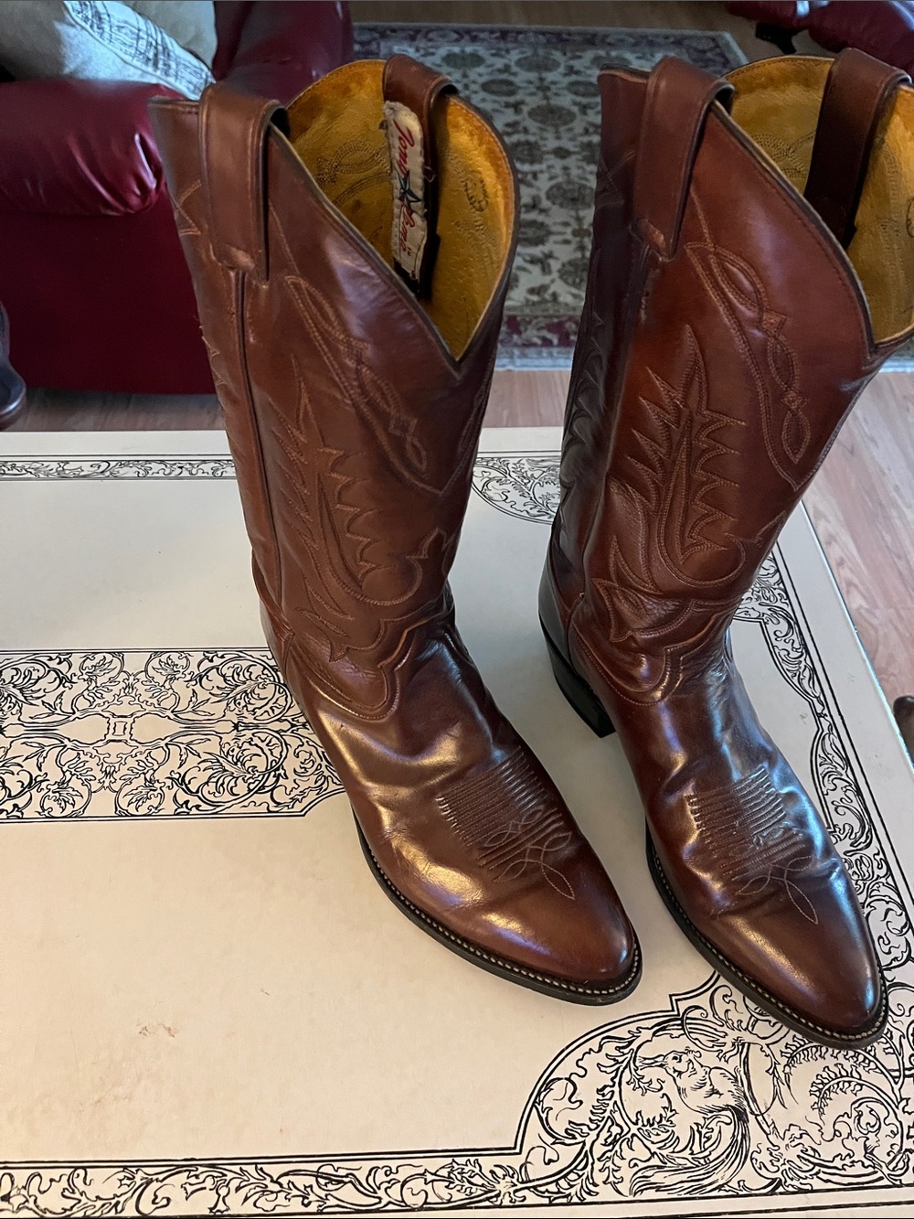 Tony Lama Chestnut Brown Leather Western Cowboy Boots VM 2989 Size 12D